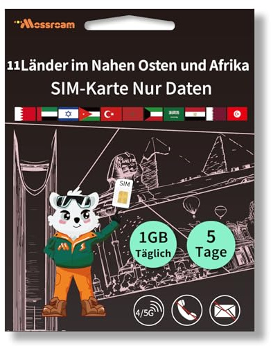 3-in-1-SIM-Karte für 9 Länder im Nahen Osten und Afrika – Prepaid-Datentarife | Täglich 1 GB, 5 Tage | Unbegrenztes Internet mit 4/5G-Geschwindigkeit
