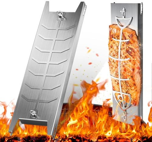 Lot de 2 Planches pour Saumon à la Flamme en Acier Inox – 59×16×3,7 cm & 52×11,5×3 cm – Support BBQ Réglable pour Poisson, Viande et Légumes – Antirouille et Résistant à la Chaleur