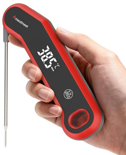 Meatmeet Digital Meat Thermometer - 0.5 Sec Instant Read Meat Thermometer Digital, Kitchen Thermometer Precise ±0.5℉, IP67 Waterproof, Large Bright LED Display, for BBQ/Grill/Cooking/Candy (S1)