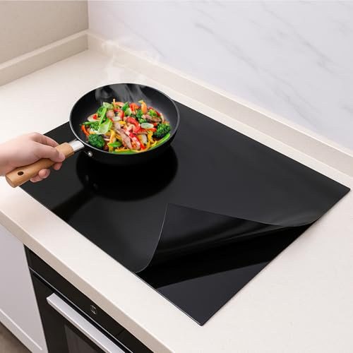 61x52cm Induction Hob Protector Mat Large Silicone Induction Hob Cover | Magnetic Cooktop Scratch Protector Heat Resistant Kitchen Silicone Mat BPA Free Waterproof Cooktops Surface Covers (Black)