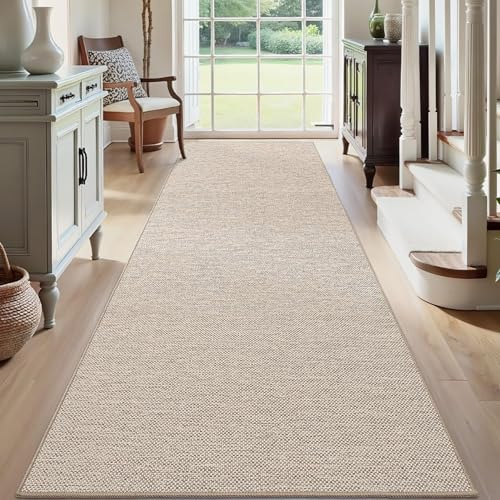 DEXI Löparmatta 71 x 243 cm, Extra Lång Halkfri Smutsfångarmatta, Köksmattor med Gummibaksida, Tunn och Tvättbar Golvmatta Löpare för Hall Entré Tvätt Dessutom, Beige