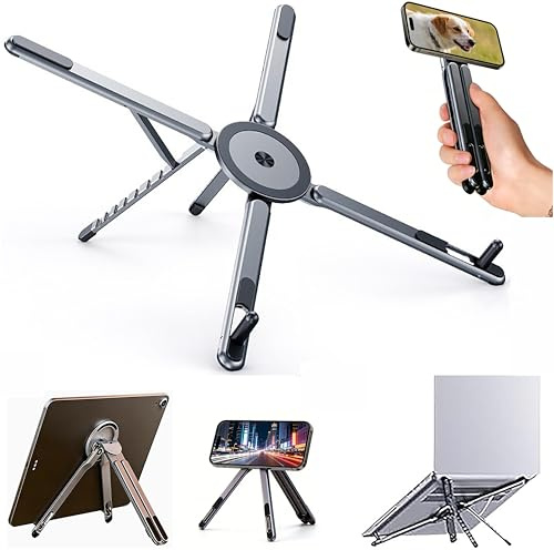 Support PC Portable Réglable Pliable Tablette Réglable Aluminium Support Téléphone,Refroidissement Rapide,8 Niveaux de Hauteur,Compatible MacBook Air,iPad,Surface,Galaxy, adapté aux appareils 4-17