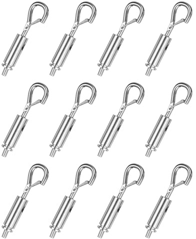 PATIKIL 12 Pcs Portable Hook & Eye Turnbuckle Tension, Steel Wire Rope Hanger Closed Body for 9/128-5/64 Dia for Cable Guide Wire Rope Light Hanging Suspension Accessories, Silver