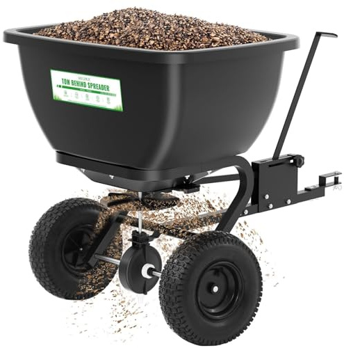 VELPAX 200LB Tow Behind Broadcast Spreader, Fertilizer Spreader Holds up to 550 lbs with 13 Pneumatic Tires and Adjustable Flow Control Lever,for Fertilizer, Grass Seed, Salt, Ice Melt, Lawn