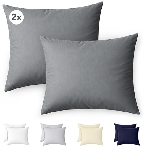Ôhm Federe Cuscini 60x60 cm Set di 2 in 100% Cotone Jersey 150 g/m² in Antracite con Cerniera – Federa Morbida e Traspirante per Divano e Decorazione – Facile da Lavare – Certificato OEKO-TEX