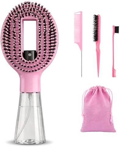 5Pcs 2-in-1 Spray Hair Brush with Molding Comb & Bag set, 2026 New Frizz-free Misting Hair Comb with Water Spray, Wet & Dry Detangling Brushes for Curly and Straight Hair, Hair Accessories for Women