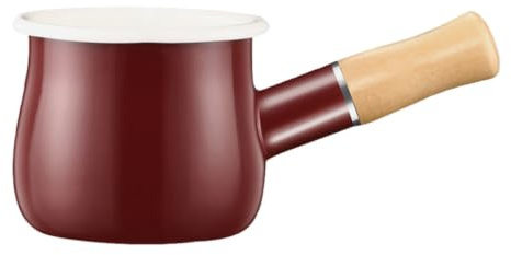 ADOCARN Bollilatte Smaltato da 500ml con Manico in Legno, Pentola Multifunzionale per Latte, Verdure e Zuppe, Design Funzionale per Cucina Quotidiana