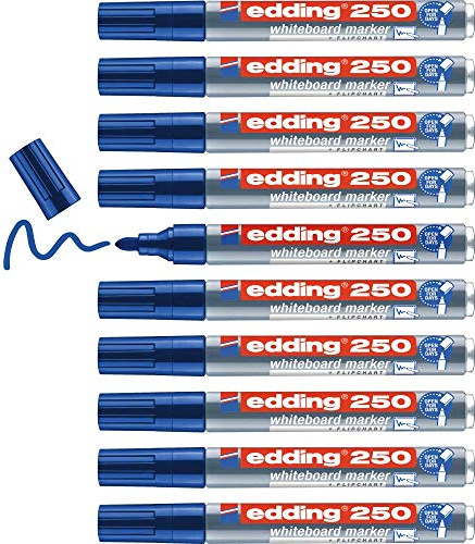 Edding 250-003 - Caja de 10 Marcadores para Pizarras Blancas - Punta Redonda 1.5-3 mm - Azul