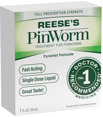 Reese's Pinworm Medicine Liquid for Entire Family, Full Prescription Strength, 1 Oz, #1 Doctor Recommended Single Dose Pyrantel Pamoate Dewormer for Adults & Kids Ages 2+, Banana Flavor
