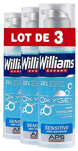 Williams - Gel da barba “Oxygen”, per pelle sensibile, set di 3 bombolette da 150 ml