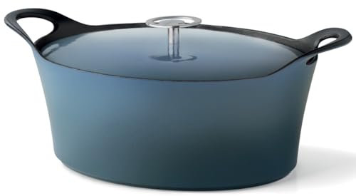 Cuisinox Volcan - Cocotte ovale 29cm fonte de fer émaillée bleu denim avec couvercle