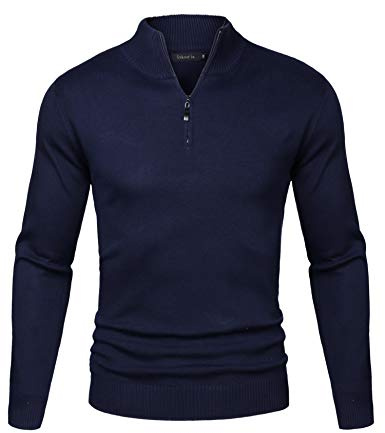 Sykooria Jersey Hombre Invierno Cuello Alto Suéter de Punto Hombre Manga Larga Pullover con Cremallera Clásico Ajustado y Elegante,Azul Marino M