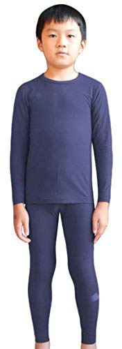 LANBAOSI Conjunto de ropa interior térmica para niños, capa base, pantalones largos y camiseta de manga larga, azul marino, 11-12 años