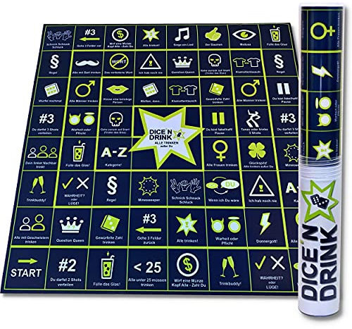 DICE 'N DRINK® - Das ultimative Trinkspiel - Partyspiel ab 18 - Saufspiel fürs Festival - Würfelspiel - Geschenk - Brettspiel - Witziger Spieleabend - Partyartikel