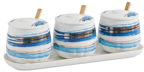 DOCIM Sucrier Japonais avec Couvercle, 3 Pack Pot de Sucre en céramique avec cuillère et Plateau, pour la Maison et la Cuisine,Noir