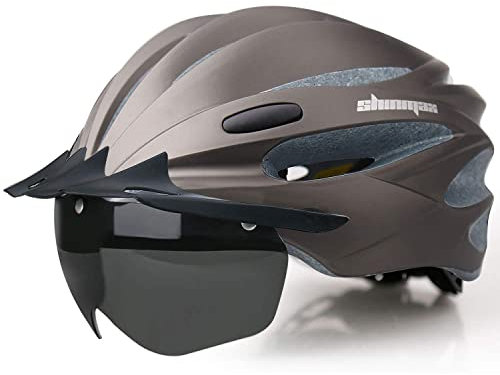 Shinmax Fahrradhelm mit USB Aufladung LED Licht Fahrradhelm Herren Damen mit Abnehmbarem Magnetischem Schutzbrille Visier Fahrradhelme Erwachsene Radhelm Atmungsaktiv MTB Helm Verstellbare 57-62 cm