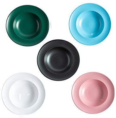 5PC Ceramic Rim Soup Bowls, Pasta Bowls, Large Salad Serving Bowls, Wide Rim Bowl 9-Inch
