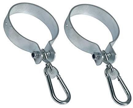 h2i Schaukelhaken | Stahl verzinkt | Ø 120 mm | 2 Stück | stabile korrosionsbeständige Sicherheits-Schaukelschelle mit Karabinerhaken | Manschettenhaken für Seile Schaukel Strickleiter Hängematten