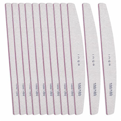 Nail Files 100/180 Grit, Double Sided Professional Nail Files for Acrylic, Gel & Natural Nails, Washable & Reusable Nail File Set for Salon & Home – 12 Pack