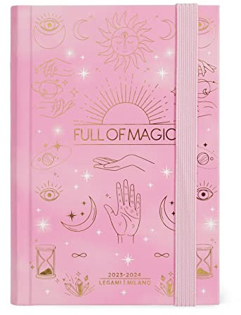 Legami - Tagesplaner Small, 16 Monate, September 2023 bis Dezember 2024, Verschluss mit Gummiband, Monatsplaner Januar 2025, 9,5 x 13,5 cm, Magic Thema
