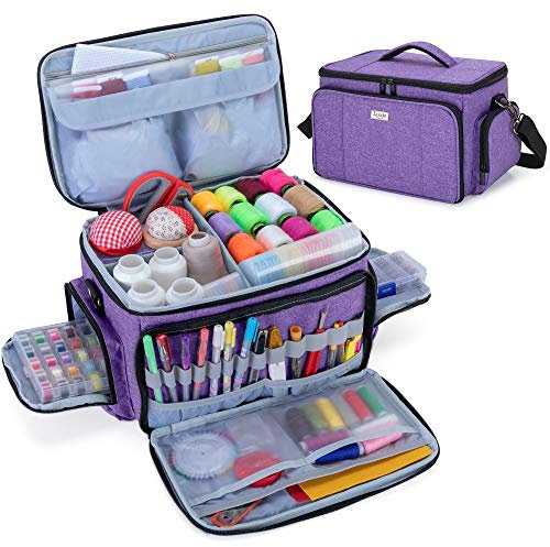 Luxja Nähset Aufbewahrung, Nähzubehör Tasche Organizer für Anfänger, Reisende, Tragetasche für Nähmaschine Zubehör und Nähzeuge, Lila