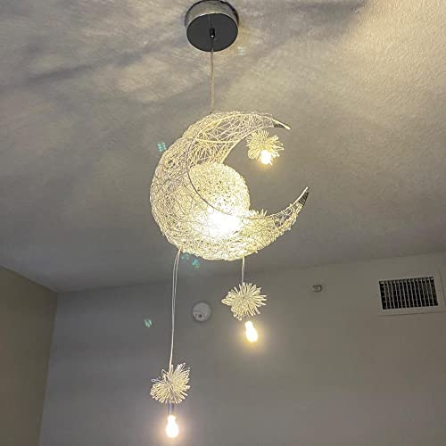 iDEGU LED Pendelleuchte, Moderne Hängelampe im Mood Design mit Sternen Kreative Kinderlampe mit 5 LED-Glühbirnen für Schlafzimmer Dekoration (Warmweiß Licht)