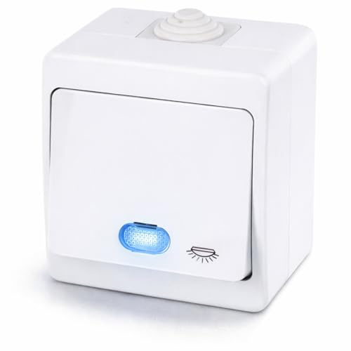 Aufputz Taster IP54, Licht-Symbol, LED, All-in-One, Serie G1 reinweiß