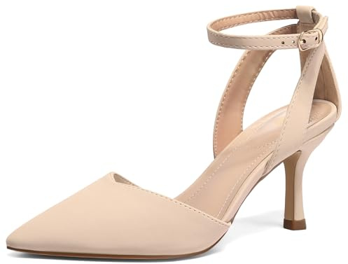 mysoft Women's Pumps Shoes Pointed Toe Kitten Low Heels Stiletto Ankle Strap Closed Toe Wedding Party Dress Sandals Nude Nubuck