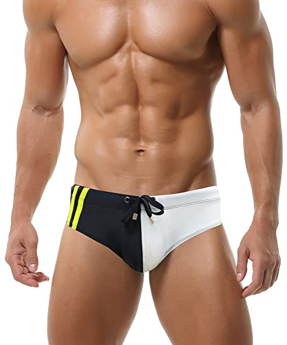 SEAUR - Herren Badeslip Eng Badehose Kurz Schwimmhose Jungen Schnell Trocknend mit Abnehmbar Pad Niedriger Sitz Wassersport Strand Pool Classic Swimming Swim Briefs Schwarz