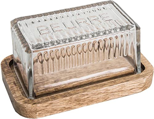 Butterdose aus Glas und Holz