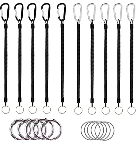 10 Pièces Porte-Clés Spirale Élastique, Cordes de Pêche Rétractables, Porte-Clés à Ressort en Spirale, Lanière de Pêche avec Boucle à Ressort, Anneau en Fil d'acier