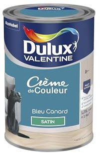 Dulux Valentine Crème de Couleur - Peinture multi-supports intérieure - Satin Bleu Canard 1,25 L