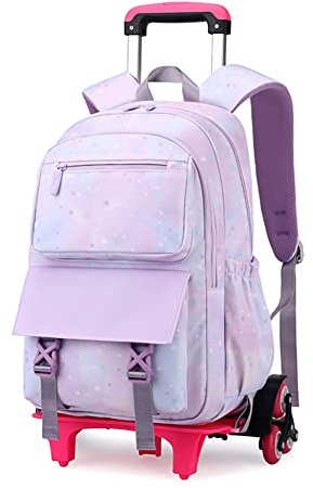 SYDARSYN Sacs à Dos Etudiant Chariot Cartable à roulettes Sac d'école Aller à l'école Primaire avec 6 Roues Sac à Dos pour Garçons Filles Violet