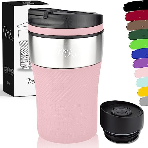 Milu Thermobecher Kaffee to go - 210ml - 100% Auslaufsicher – Isolierbecher, Kaffeebecher, Trinkbecher aus Edelstahl - Autobecher doppelwand Isolierung - Travel Mug (Rosa)