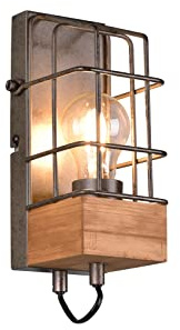 meineWunschleuchte Wandleuchte 1-flammig, Gitterlampe in Silber antik mit Holzdekor, Höhe 22,5 cm