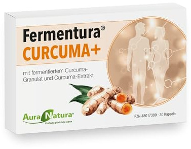 Fermentura® CURCUMA+ | Curcuma-Kapseln/Kurkuma hochdosiert & fermentiert | Hochwertige Curcuminoide | Vegan und ohne unerwünschte Zusätze | 30 Kapseln | Monatsversorgung
