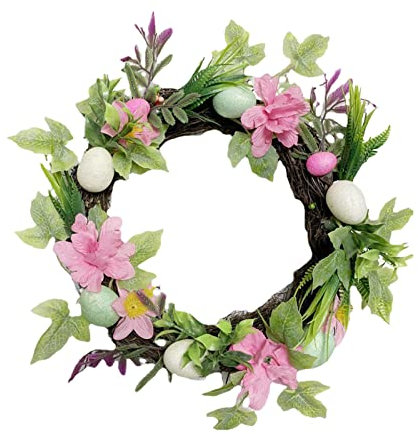 Ghirlanda per Porta, Ghirlanda Pasquale con Fiori di Pasqua, Corona Pasquali Welcome con Coniglio e Fiori - Corona Decorativa con Gancio，per Decorazioni Pasqua per la Casa, Vetrina