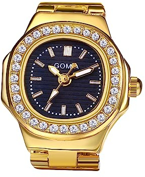 Avaner Ringuhr Fingeruhr mit Strasssteine Gehäuse Rundes Zifferblatt Einstellbare Größe Ring Uhr Finger Uhr als Geschenke für Herren Damen, Silber Gold Rosegold
