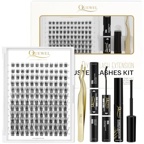 QUEWEL 144 Pcs DIY Wimpern-Extensions (QU-H-DH-06) | Lash-Extension mit langanhaltenden Cluster-Lashes Bond und Seal, natürliche Lash-Cluster für Anfänger zu Hause