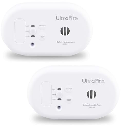 Twin Pack - UltraFire UBCO1 Battery Powered Travel Carbon Monoxide Alarm and Detector | For Homes, Caravans, Boats | 10 Year Warranty | Certified to BS EN 50291-1 and 50291-2