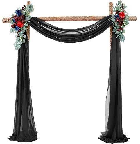 SASIGAYA Querbehang Freihanddeko Schwarz Chiffon Vorhang Hochzeit Querbehänge 75x600cm Fensterdekoration Transparentem Voile Hochzeitsbogen Dekostoff Tüll Dekorationen für Fotografie Party Hochzeit
