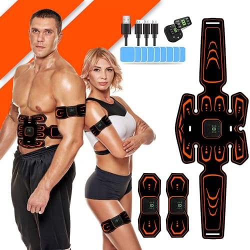 Yongge EMS Bauchmuskeltrainer, EMS Trainingsgerät, USB-Wiederaufladbarer Tragbarer Muskelstimulator, Bauchtrainer Elektrisch für Bauch, Arm, Bein-Fitness Trainings Gang, 6 Modi & 9 Intensitäten