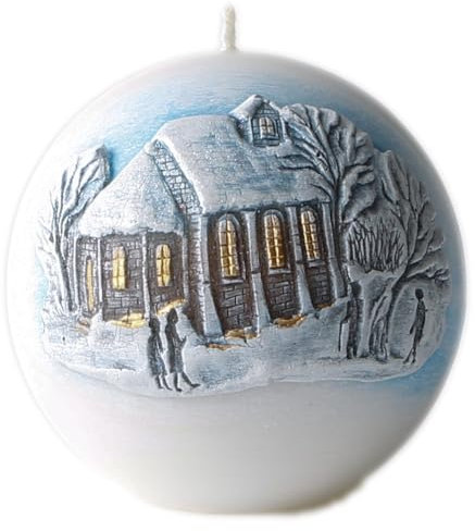 Kerze Deko Kugelkerze mit Relief Motiv Winter Evening 100 mm