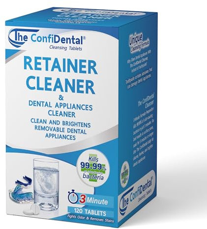 The ConfiDental Comprimés nettoyants (120 comprimés) - 4 mois d'approvisionnement - Retainer, protège-dents et appareils dentaires - Gardez vos alliances dentaires fraîches et propres comme neuves.
