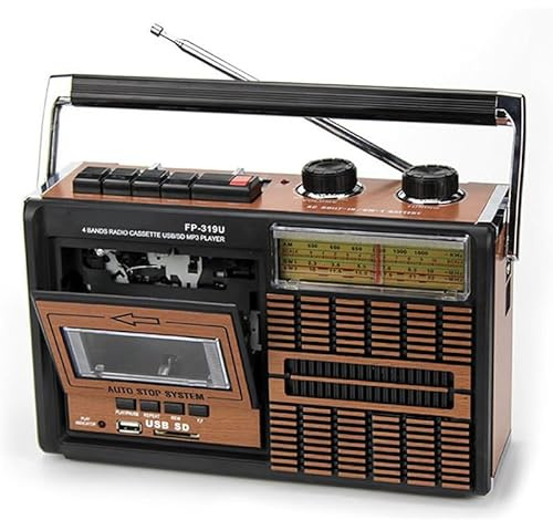 HLGKBY Radio Portable, Cassette et Radio FM, Lecteur Portable Haut-Parleur FM FM/AM/SW1-2 magnétophone Radio 4 bandesradio Portable Antique pour Les déplacements Quotidiens
