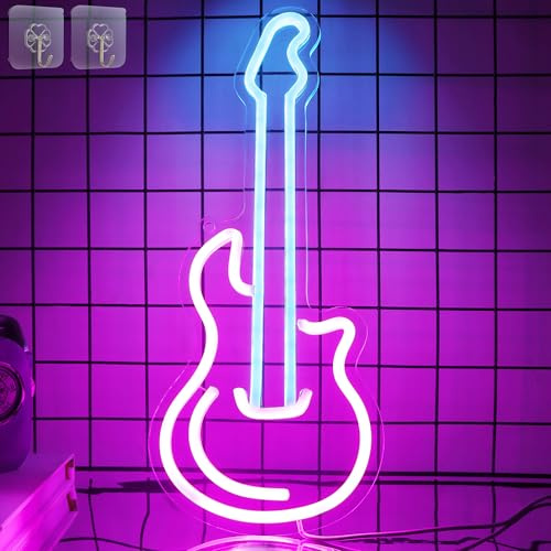 CooPark Gitarren Neonschild, LED Kunst Wanddekoration, Neonlicht mit USB Dimmbar, Studio Musikliebhaber Party Bar Schlafzimmer Dekoration, Kreative Geschenke für Geburtstag Weihnachten Freunde Kinder