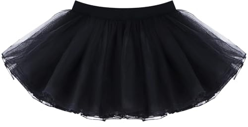 Deesorxin Girls Tutu Skirt Ballet Wrap Skirt 4 Layered Dance Skirt Tulle Skirts for Girls Princess Party Costume Black L(7-10 Years)