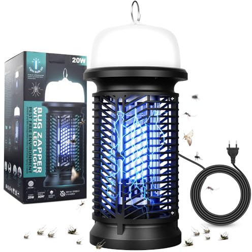 20W Insektenvernichter Mückenlampe Elektrisch mit 9W LED-Licht, 4500V UV Mückenfalle Mückenschutz Fliegenfänger mit 1.5m Kabel, Fliegenfalle Insektenfalle für Innen Schlafzimmer Küche Büro