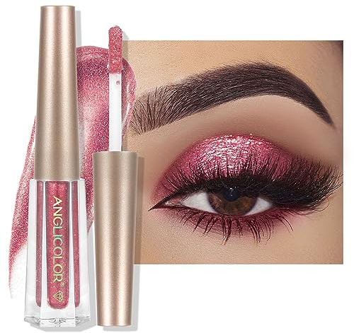 Anglicolor Liquid Glitter Eyeshadow,Highly Pigmented Glitter Gel Diamond Eyeshadow,Blend with eyeliner for a sparkling eye look,Vegan (#06 Pink)