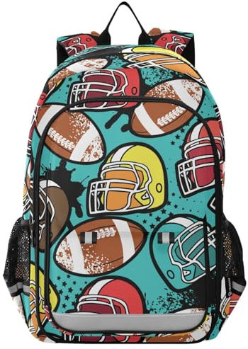 Kids Laptop Backpack American Football Balls Helmet High Middle School Casual Daypack Daily Travel Laptop Bag